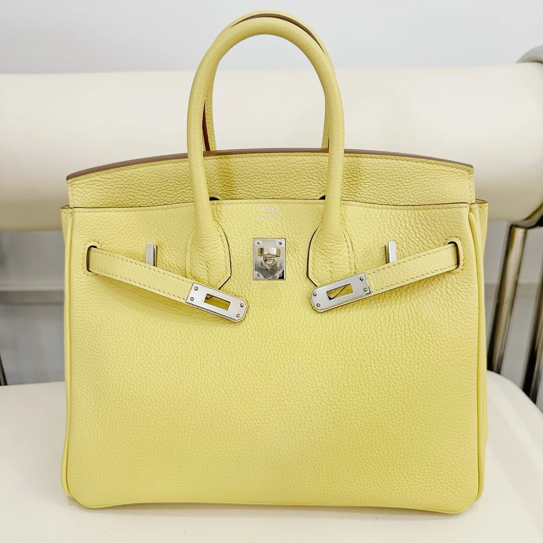 全新未使用 Hermes/爱马仕 birkin25手提包小鸡黄银扣togo皮U刻