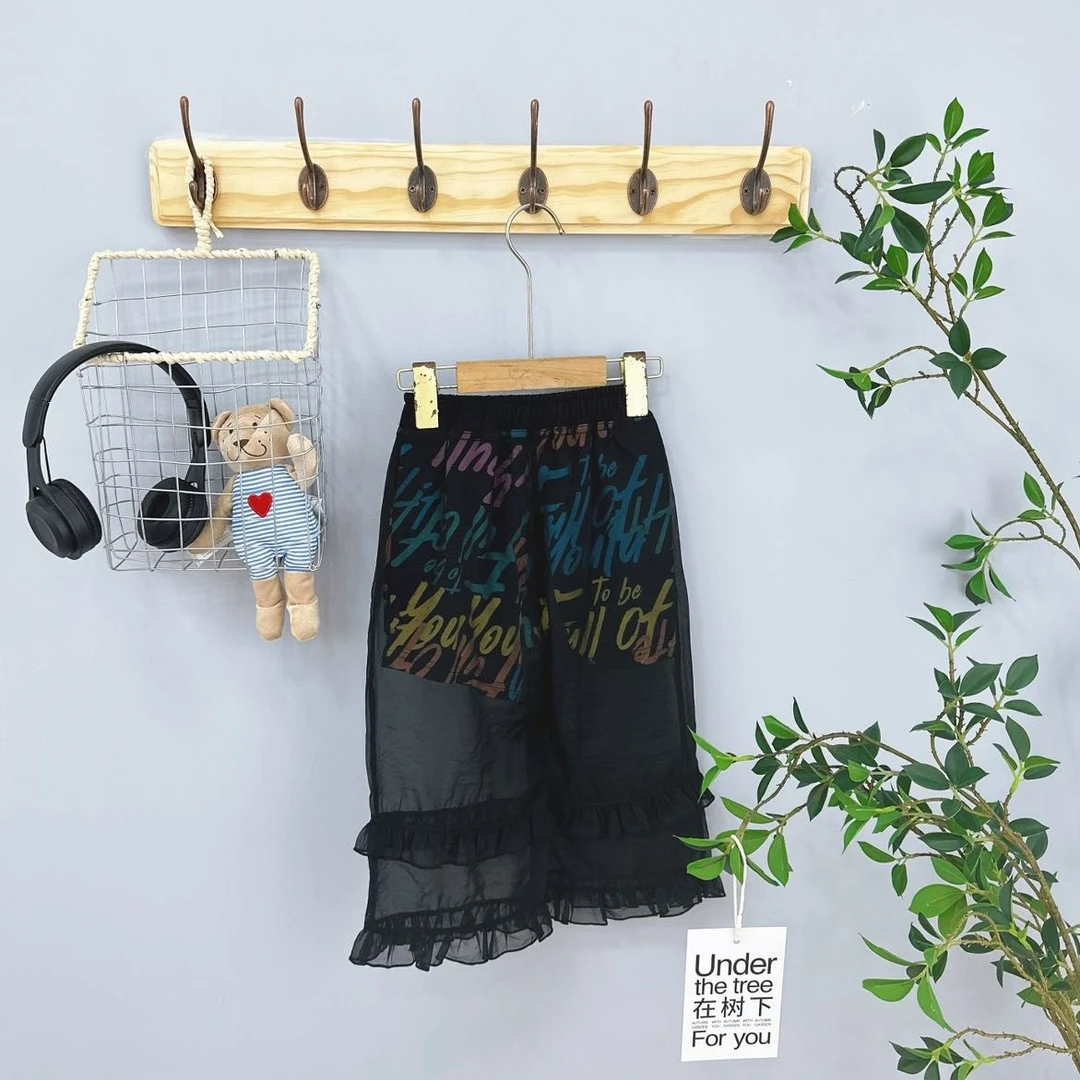 12512高端专享呦呦鹿夏款假两件裤子黑色