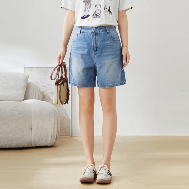 采多宝大码女装高腰显瘦牛仔短裤EXK5057