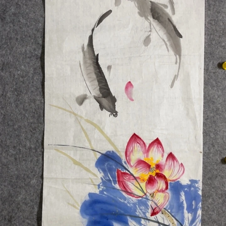 带灯款大鱼书画艺术作品三尺