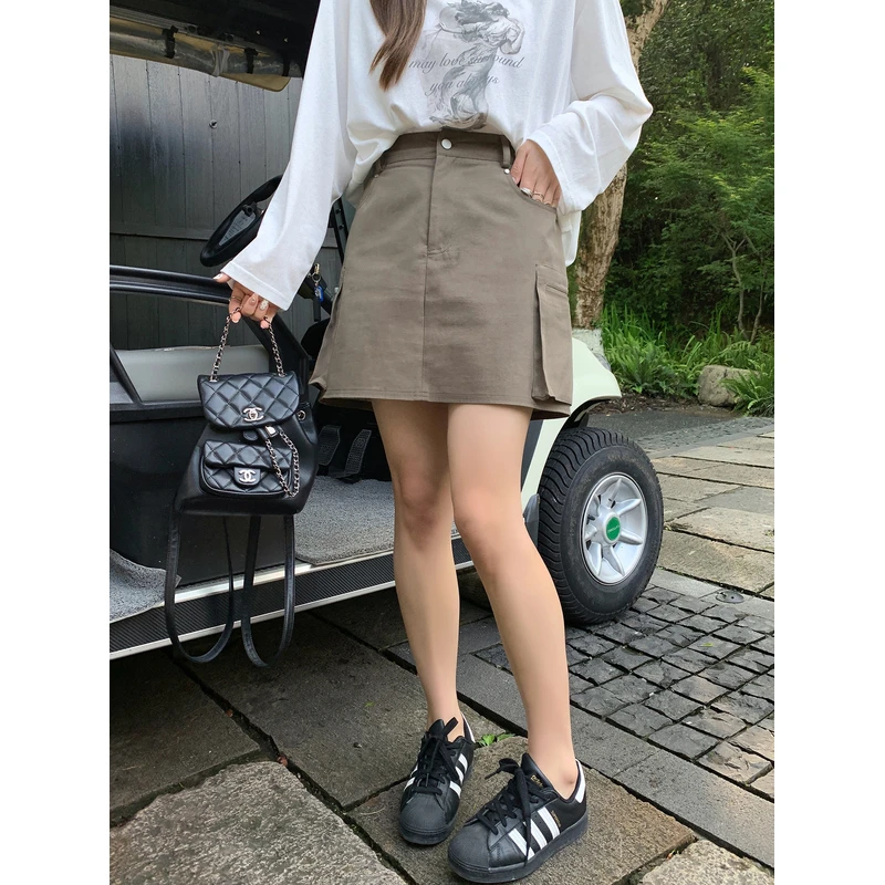 【ALINDM年终大清仓】胖mm遮肉a字短裙200斤美式工装半身裙AS25443