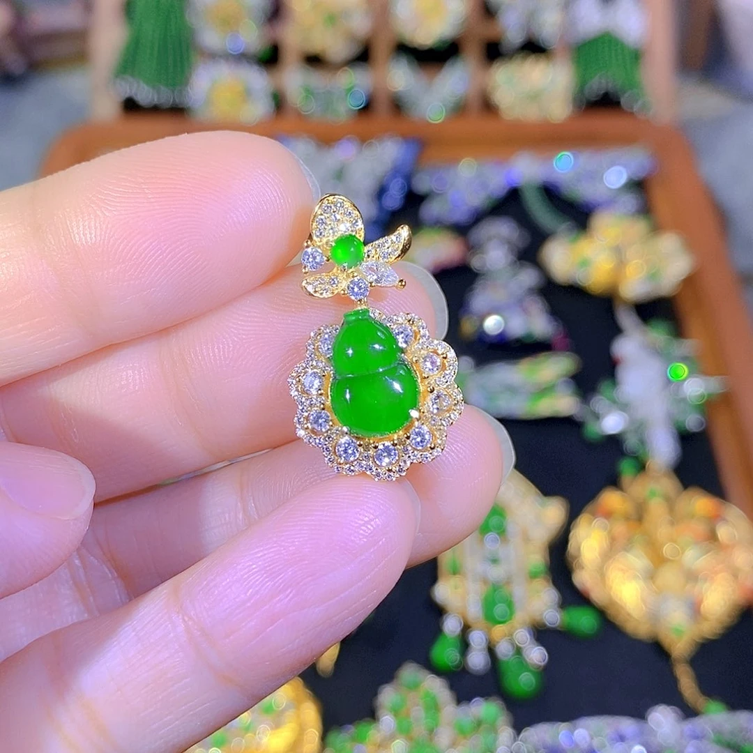 吊坠(不含链)银S925镶嵌翡翠