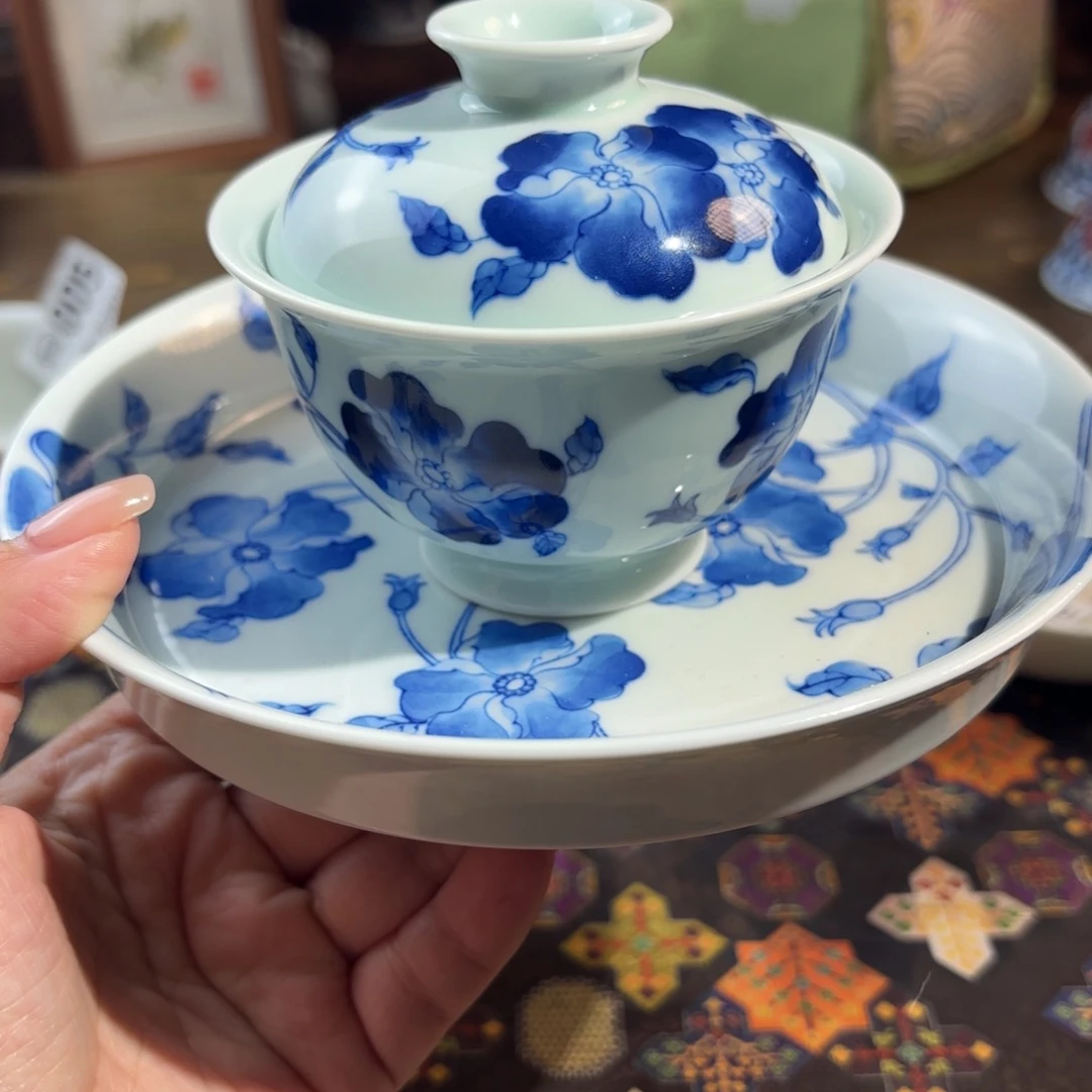 瓷孤品福利青花手绘杯杯套组