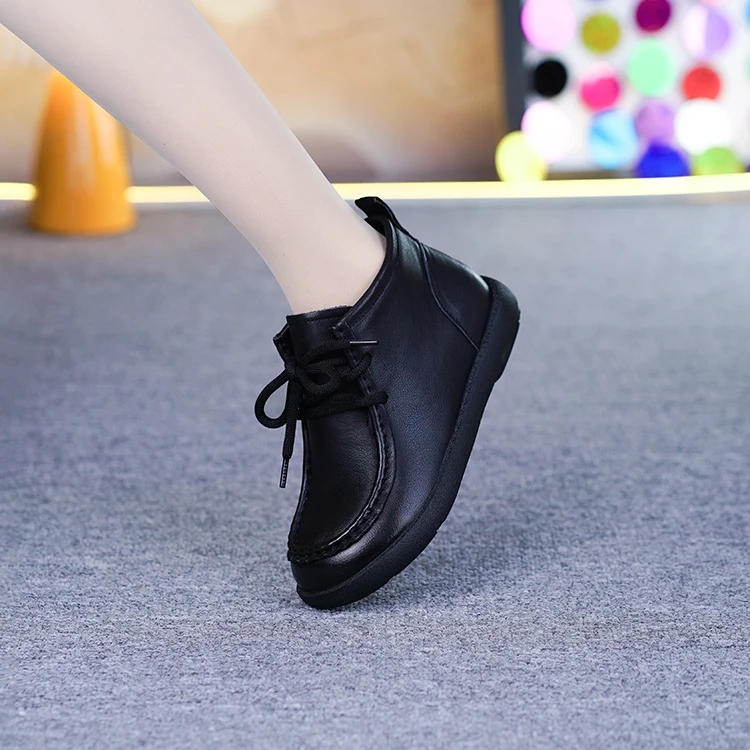 9938-6新款真皮深口软底软面女鞋头层牛皮圆头平底简约百搭短靴