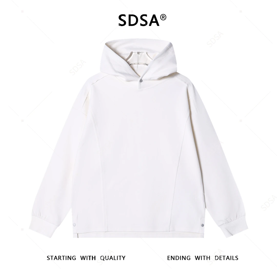 SDSA男士秋冬新款痞帅男装韩版纯色压线解构按扣连帽卫衣百搭时尚