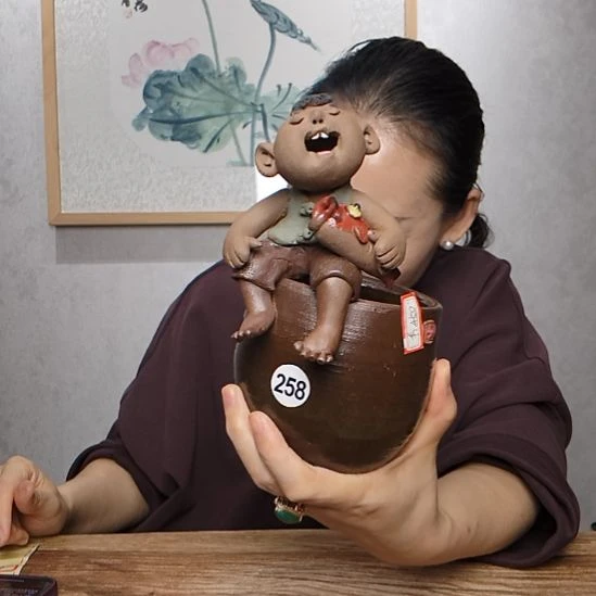 不规则粗砂童趣系列作品笔筒收纳花器