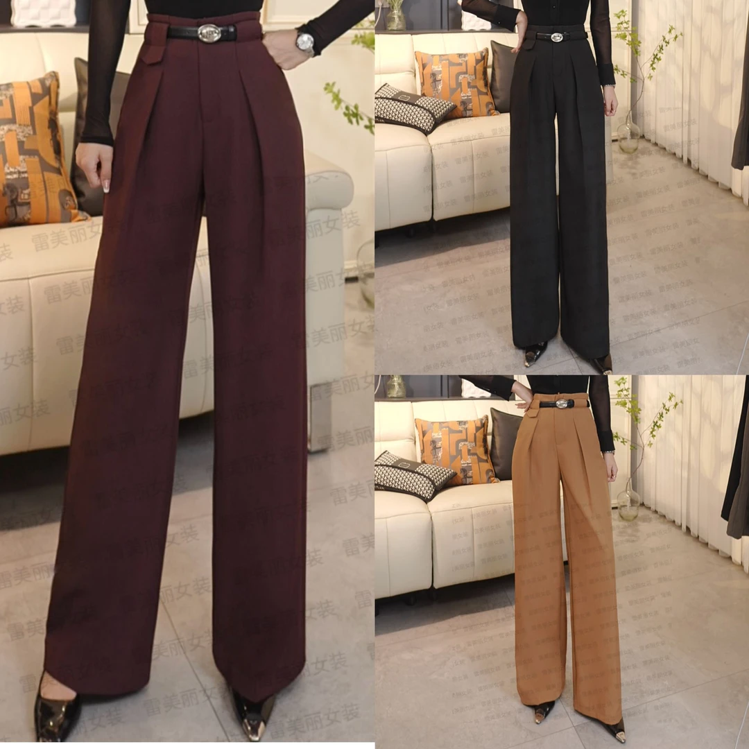 春季新款韩版直筒高腰西装裤腰带百搭窄版阔腿长裤气质休闲裤垂感