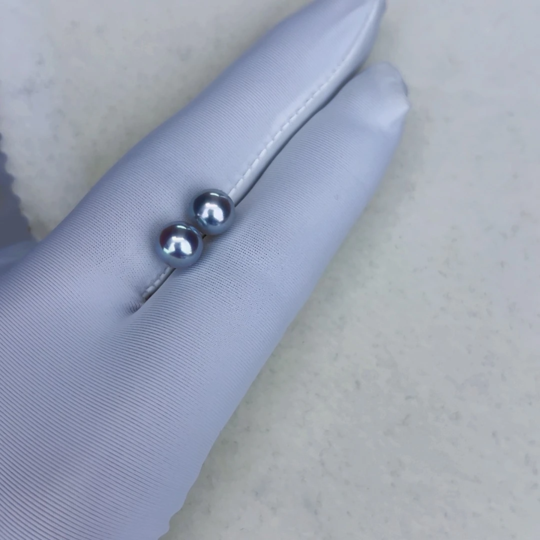 海水珍珠海水akoya真多麻色耳钉7.5-8mm18K金镶嵌