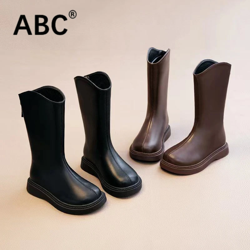 ABC女童长筒靴2025秋冬季新款高筒靴加绒宝宝靴子二棉保暖春秋鞋