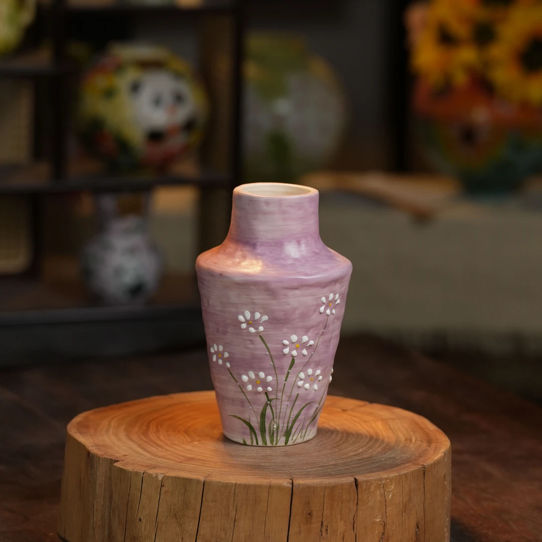 『066』0722-花瓶立体小白花紫底