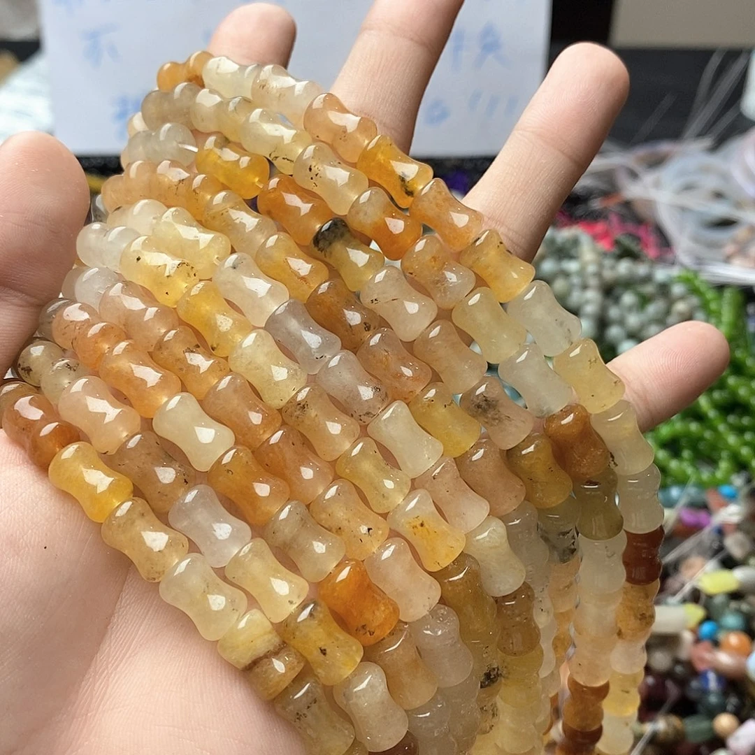 玛瑙/玉髓未镶嵌珠宝半成品一条天然12x8mm金丝玉竹节