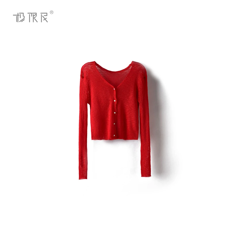 极限民《丹枫》春夏季欧若风V领半微透针织披肩F5114Y1501