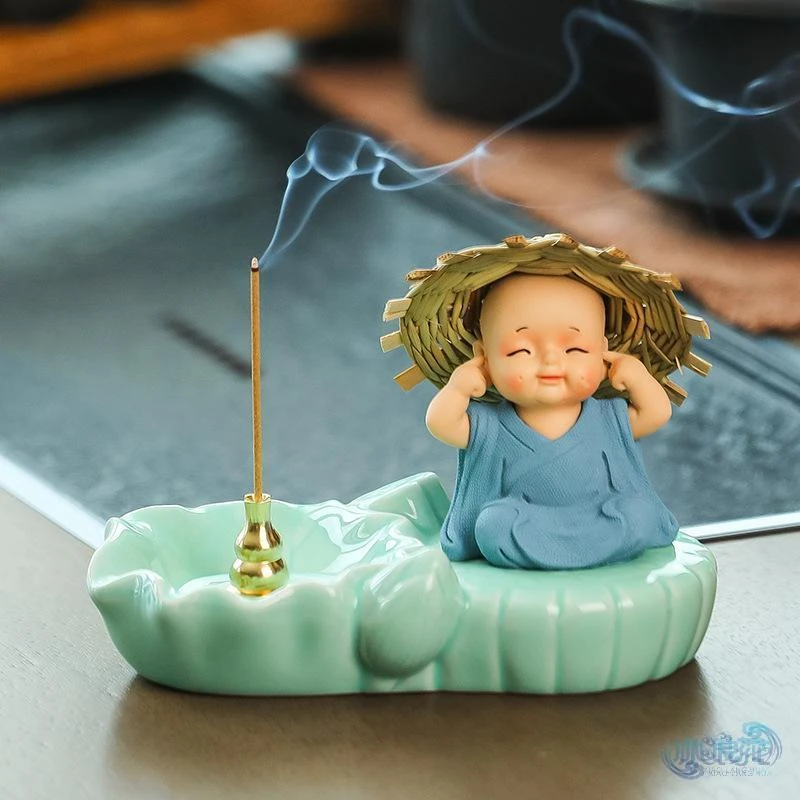 可爱草帽小和尚香插陶瓷家用线香托香坐点香盘香薰炉家居UTH