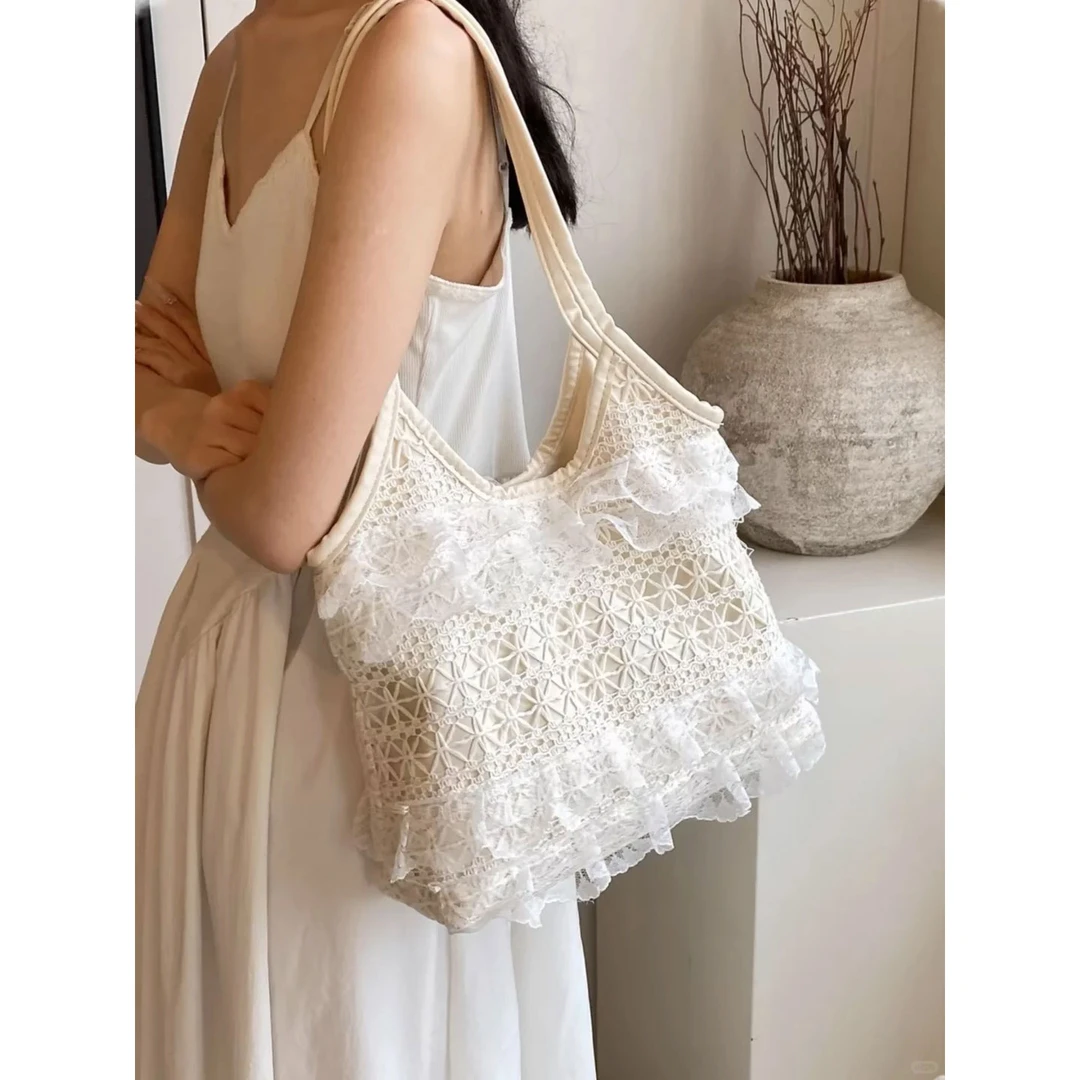 仙气蕾丝网纱托特包女2025新款腋下帆布单肩挎包大容量通勤手提包