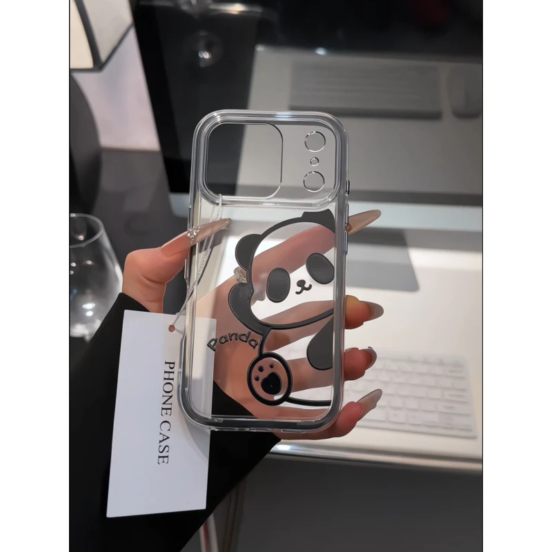 线条熊猫适用苹果17pro手机壳16pm三合一炫彩华为p80荣耀oppo小米