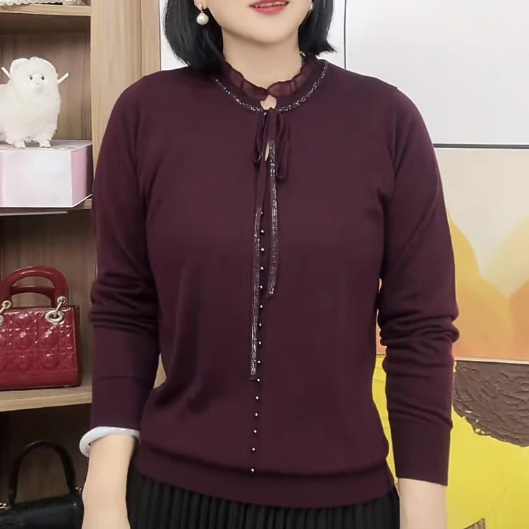 系带毛衣女宽松打底衫