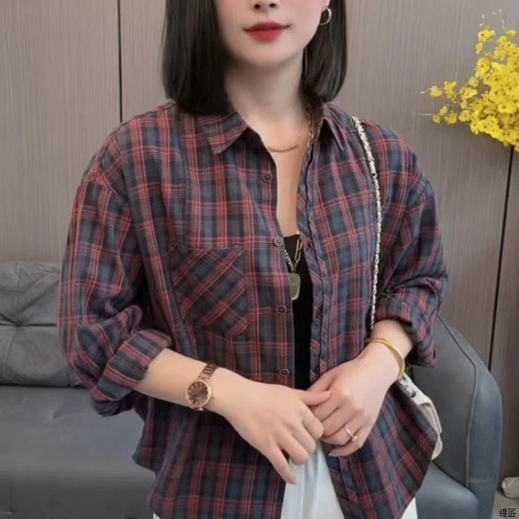 爆款2025秋季文艺新款衬衣复古格子衫长袖宽松显瘦休闲百搭