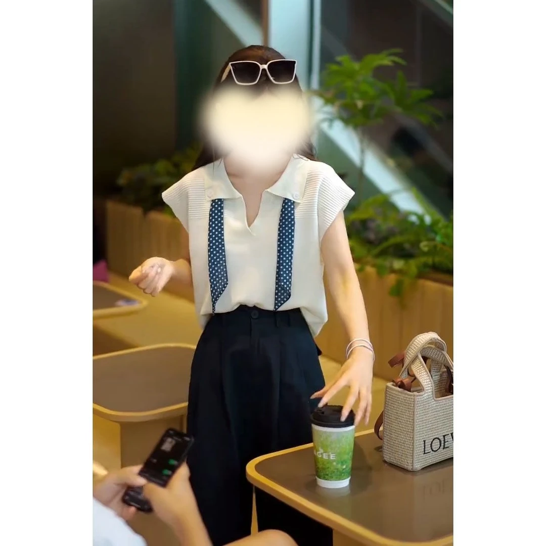 【现货】今年流行穿搭2025新款气质polo领针织衫高腰休闲裤套装