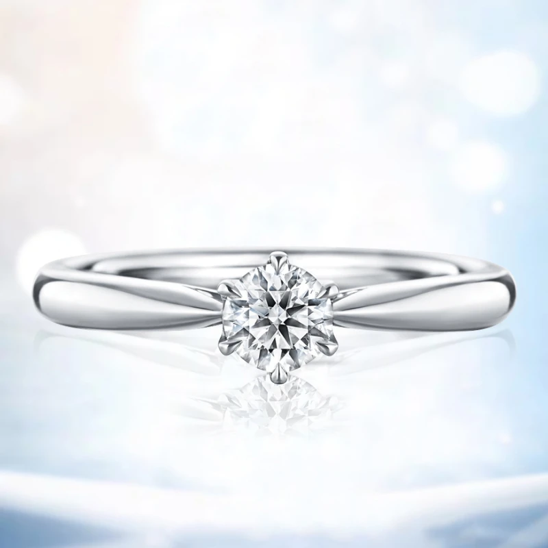 18K金经典六爪轻奢钻石戒指时尚浪漫戒指