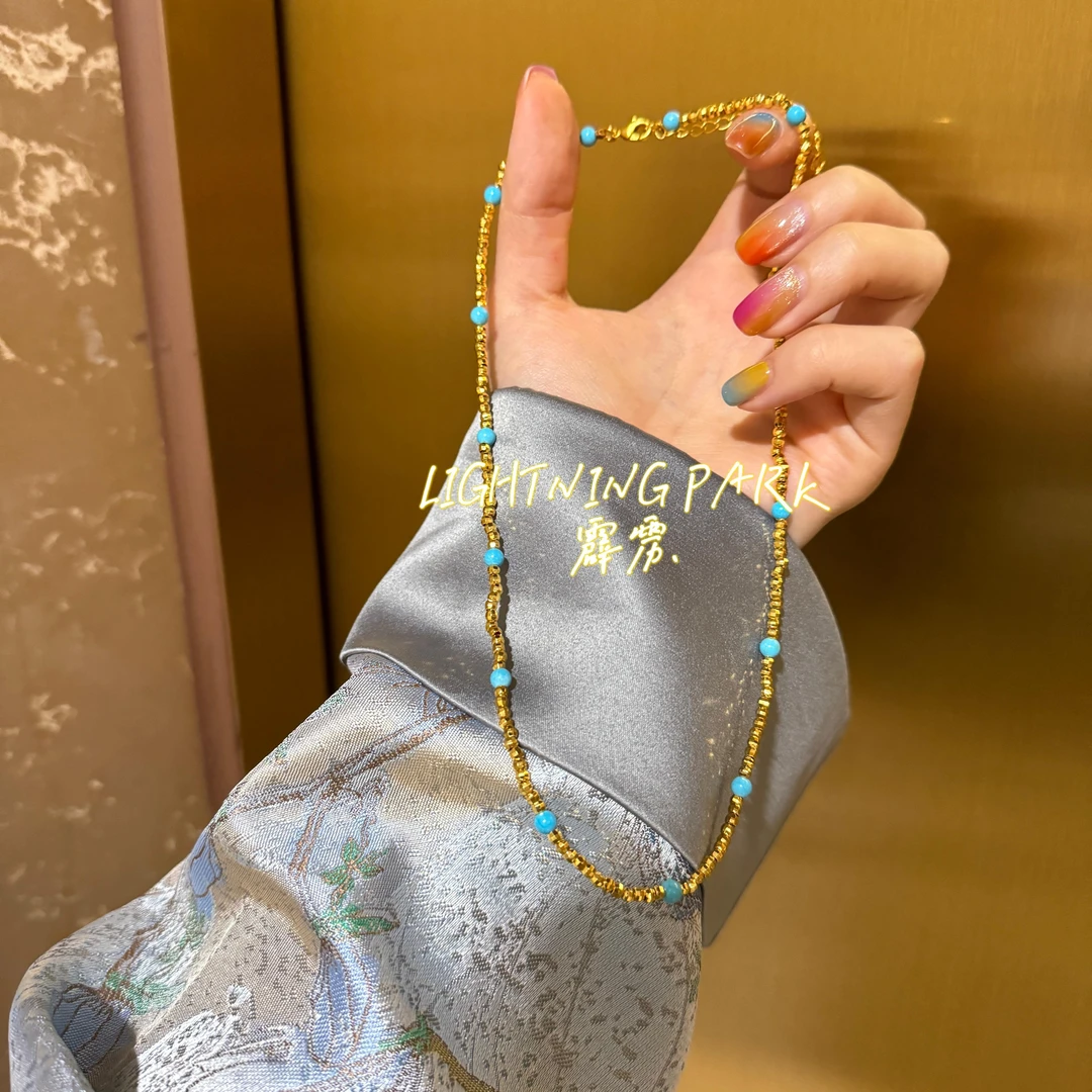 镀K金 LIGHTNINGPARK 新中式国风蓝色满天星项链