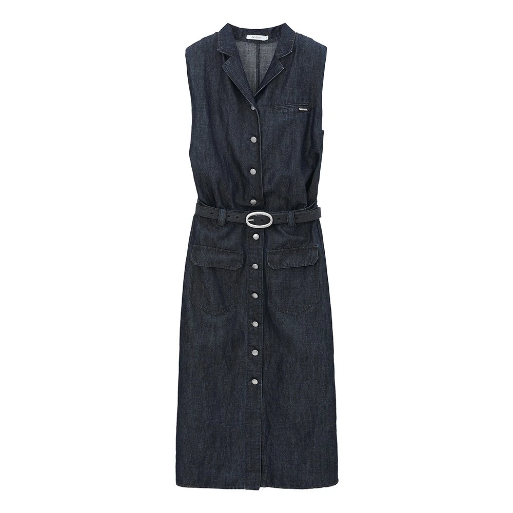 AVVENN设计师品牌 25夏新品 假两件原色牛仔连衣裙