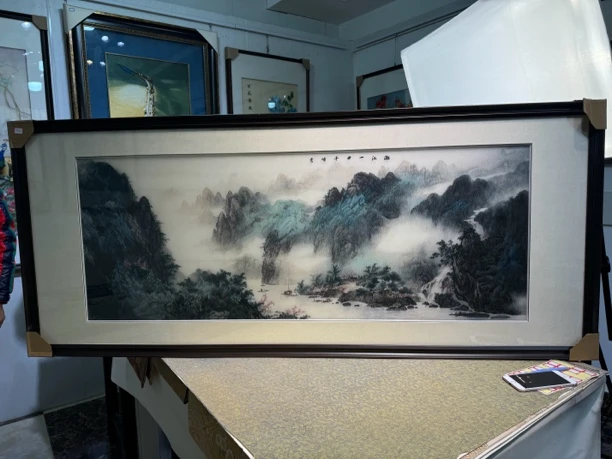 71-166尺寸手工刺绣山水成品带框