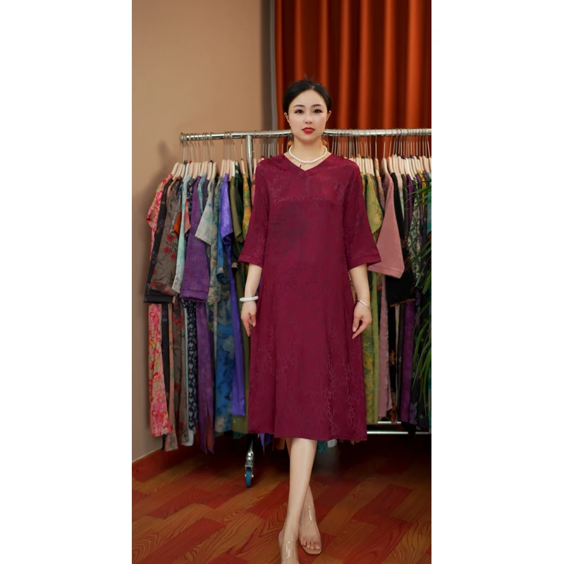 风光无限YJ20112妈妈装气质中长款连衣裙