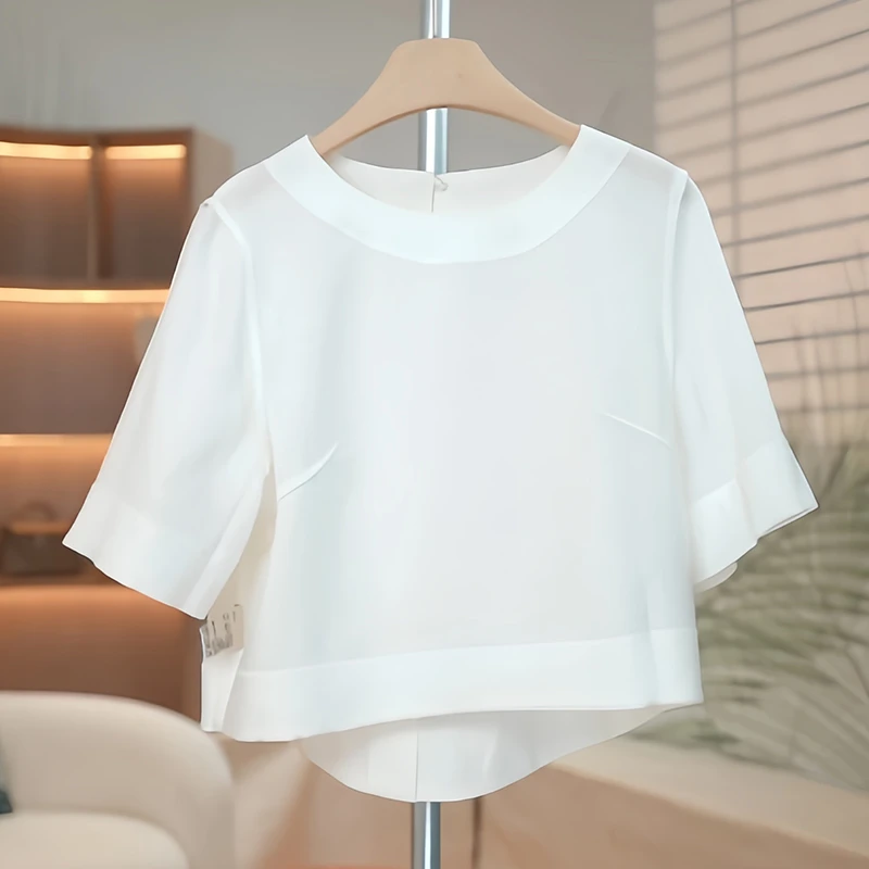 时尚高端白色短款t恤女2025夏季百搭显瘦减龄洋气高级感休闲上衣