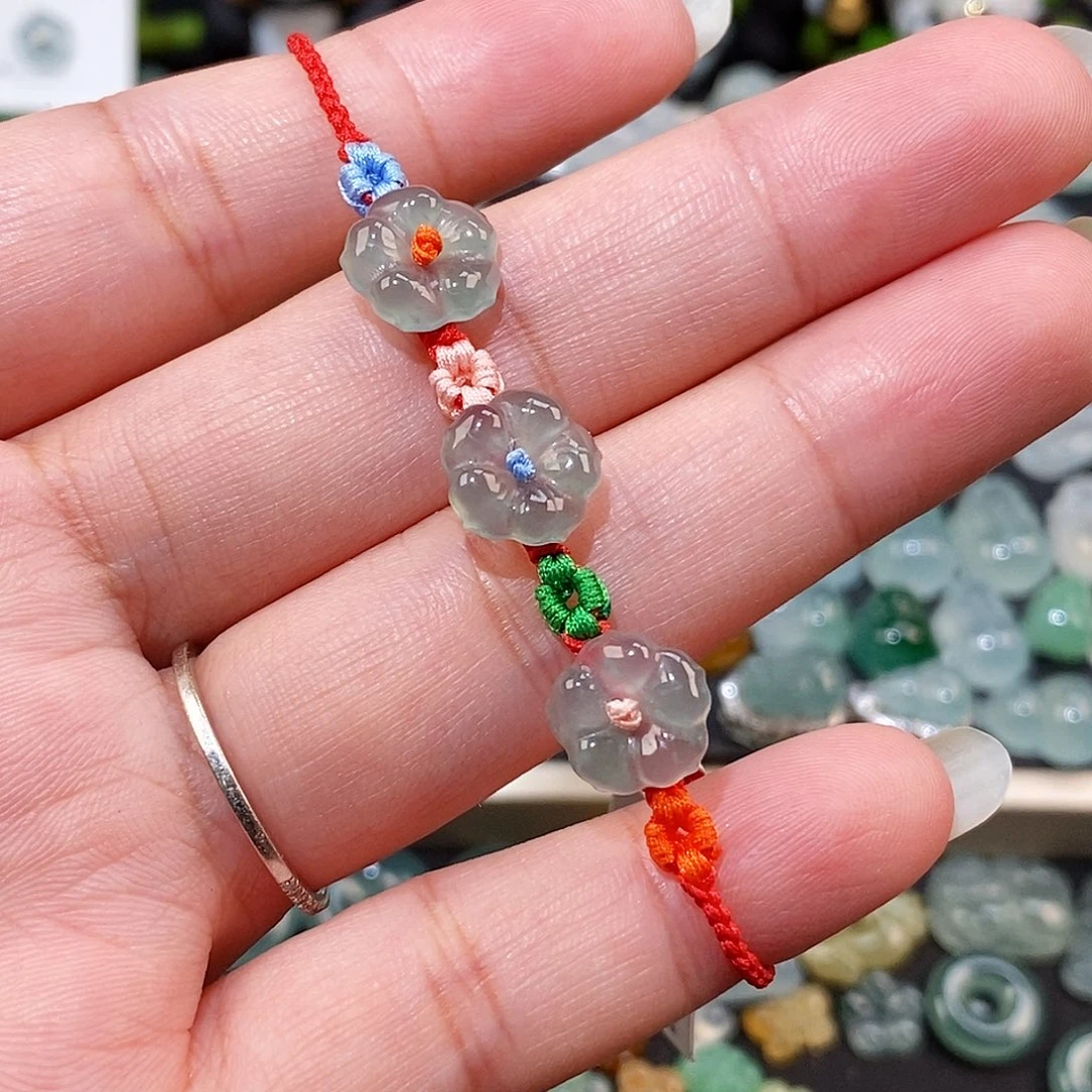 翡翠未镶嵌颈饰三花手绳15