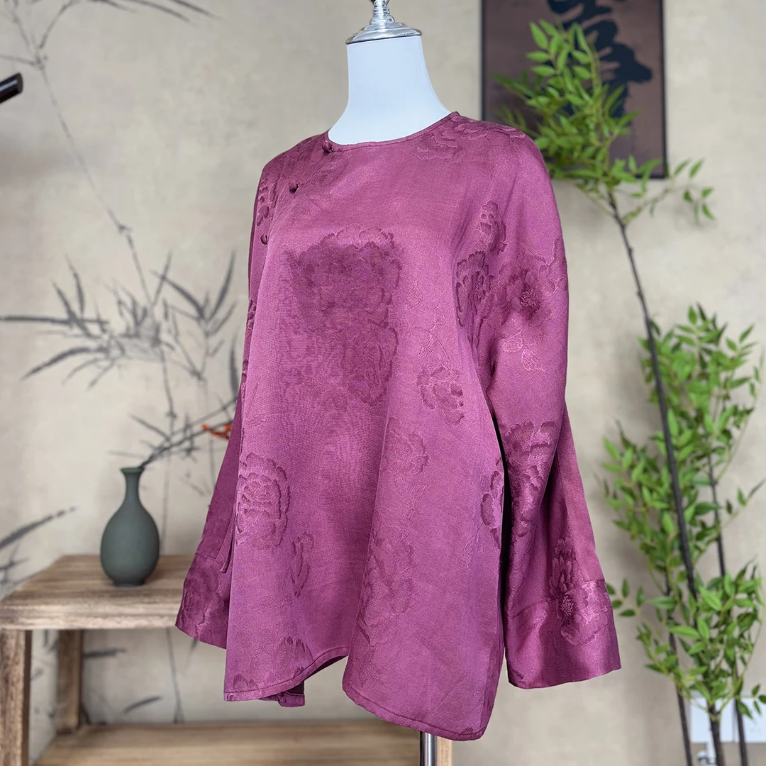 【卷卷新中式】横罗牡丹提花斜襟中式上衣