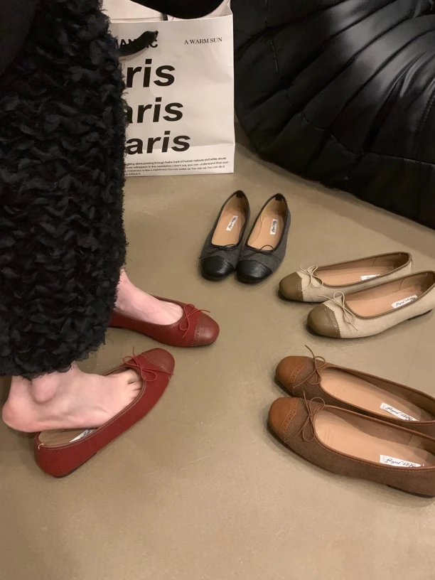 法式平底小香风红色单鞋女鞋子2025新款春季芭蕾舞豆豆温柔晚晚鞋