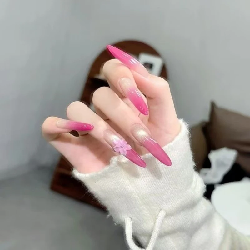 【我本明媚】风情辣妹粉猫眼渐变立体大冰花手工美甲穿戴甲穿戴甲