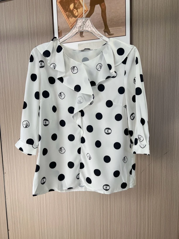 8540欧货品牌撤柜fg女装春夏新款时尚气质百搭荷叶领波点衬衫