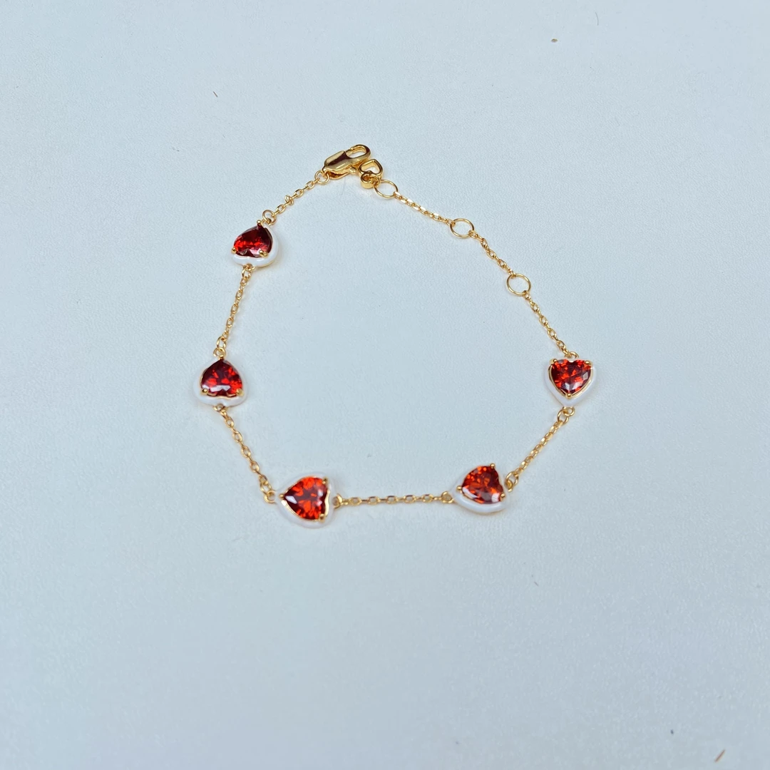 铜合金合成锆石手链 《货号7896》红色爱心手链（链长：18+4cm）