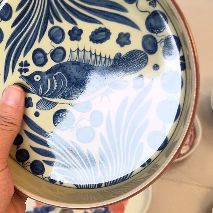 瓷片景德镇二号釉鱼藻纹大壶承