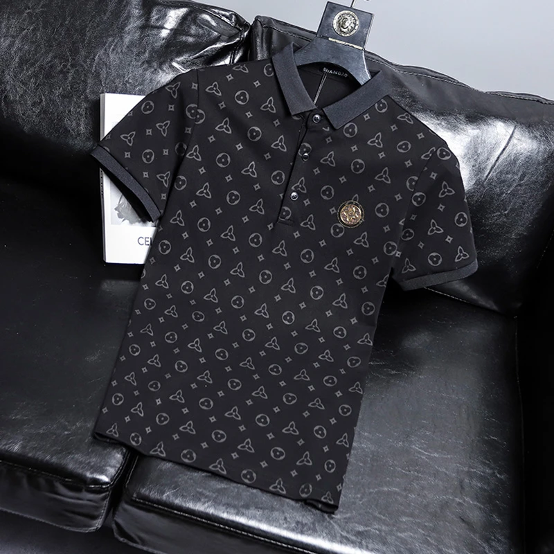 喀费基赫轻奢潮流短袖polo衫T恤商务新款印花时尚潮流修身保罗衫