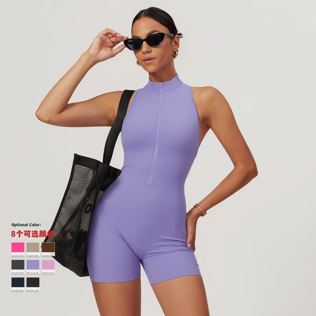 高强度运动美背瑜伽连体服拉链裸感紧身连体健身服女8594