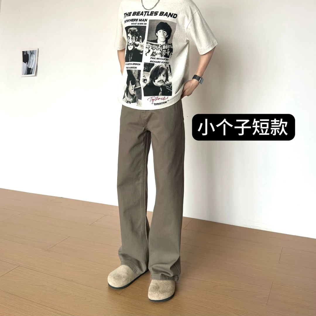 BBC【小个子定制短款】2025秋冬季咖色牛仔裤垂感简约男生直筒裤