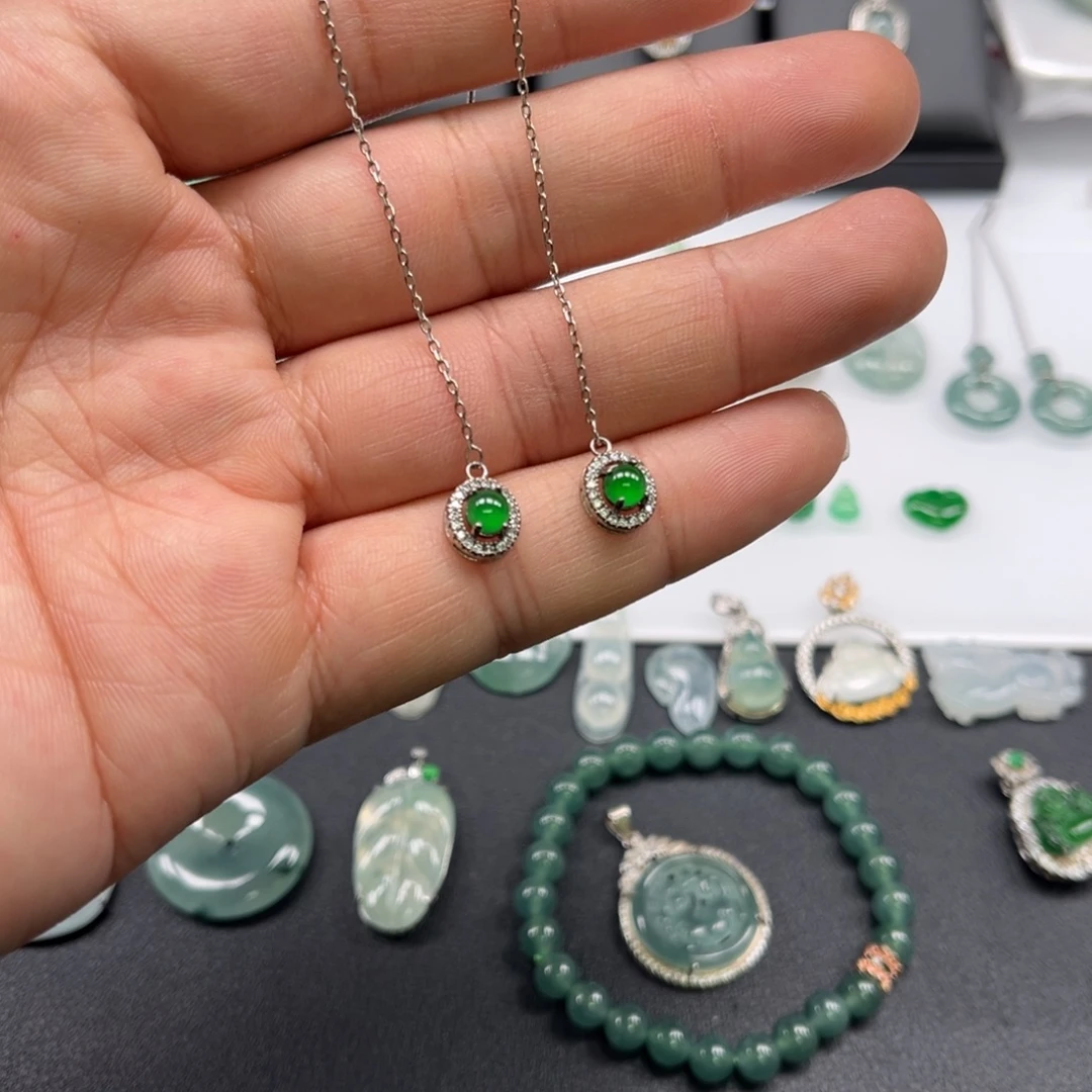 翡翠银S925镶嵌耳饰福利耳线