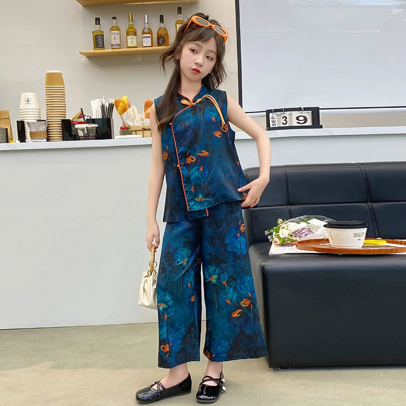 复古夏季阔腿女装衣服洋气儿童休闲潮流童装古风汉服套装两件套