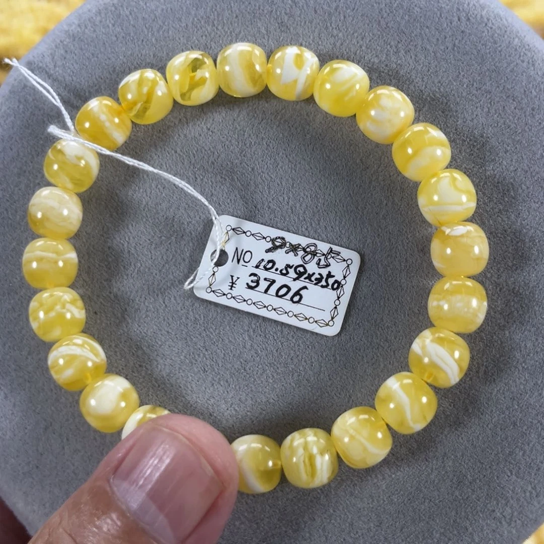 蜜蜡手串未镶嵌纯天然俄料金瓷白花虎皮