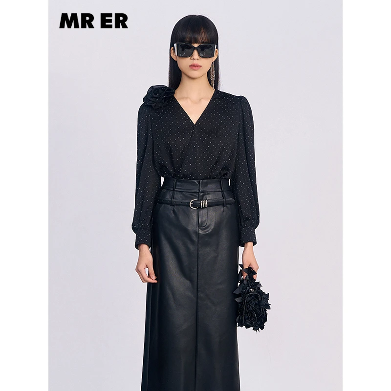 【小余专属】法式波点深V领长袖衬衫R4C21763