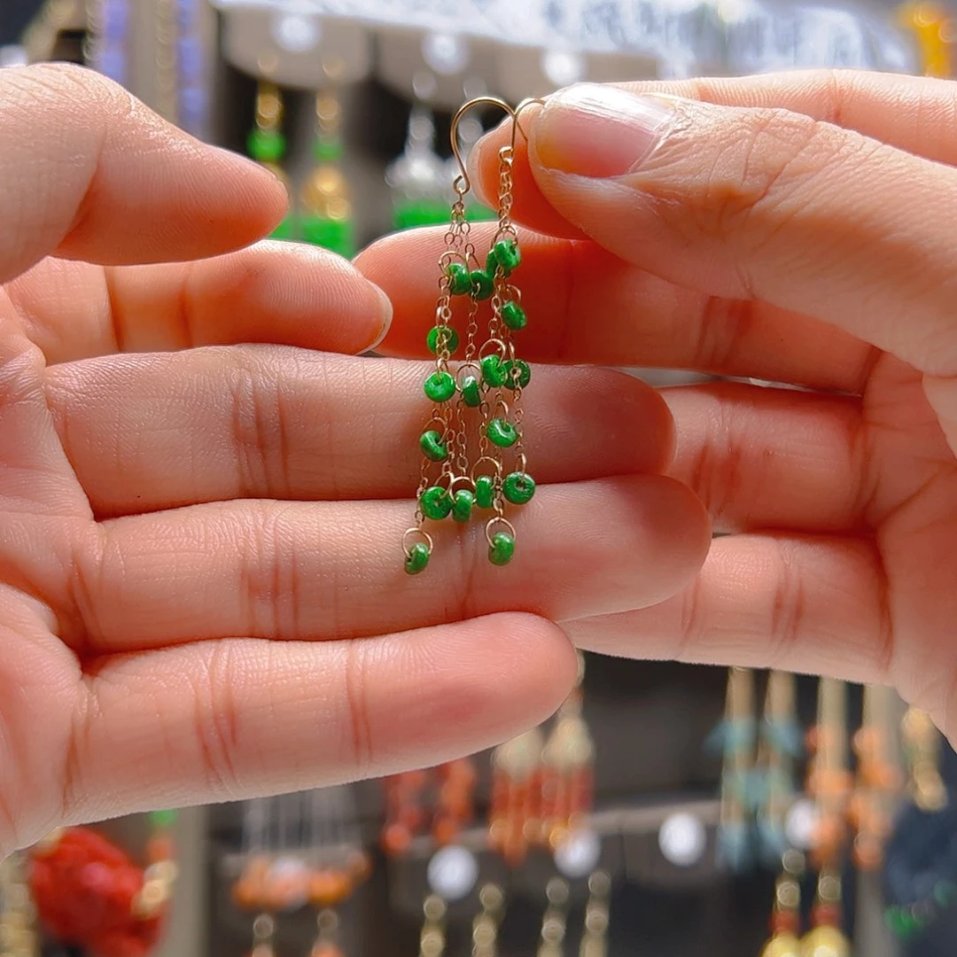 翡翠18K金镶嵌耳坠湘*主