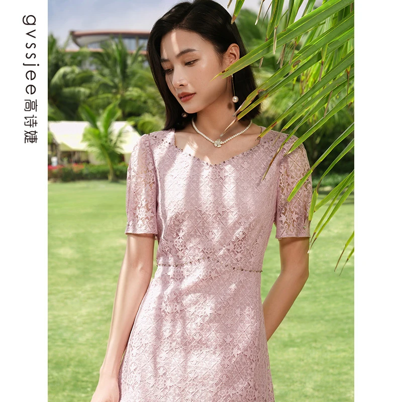 高诗婕夏季新款商场同款蕾丝气质裙子夏天连衣裙242563132-28