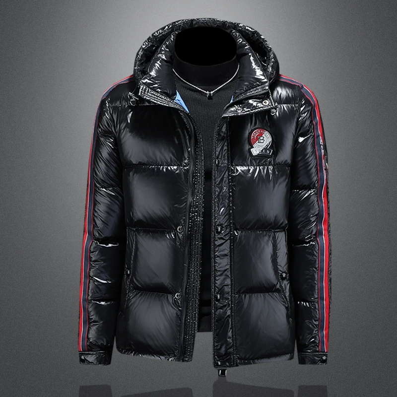 玛加西曼特运动亮面羽绒服男士防风防水保暖潮牌连帽鸭绒外套休闲