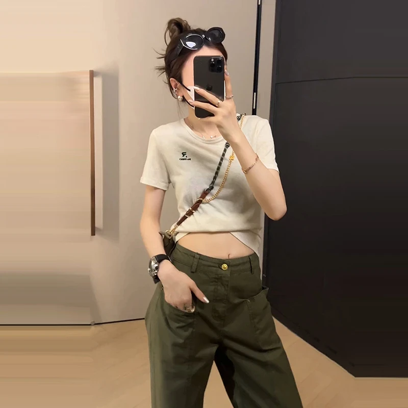 夏季新款洋气女装减龄百搭圆领短袖套头T恤薄款透气小衫显瘦上衣