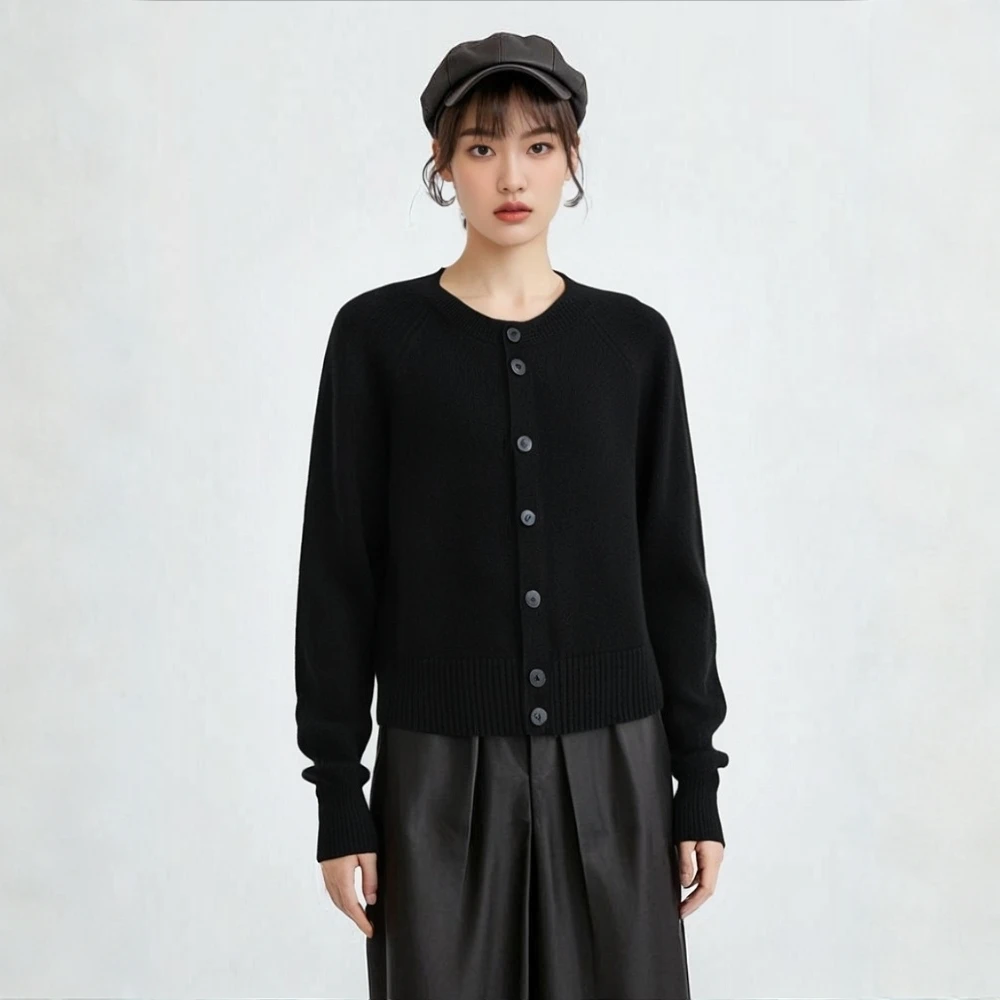 {专柜}正品2025新款简约圆领长袖羊毛针织开衫百搭上衣女548033