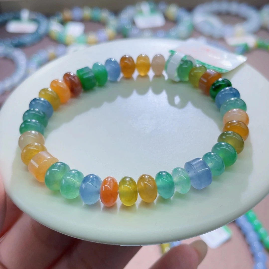 未镶嵌手链翡翠冰彩虹鼓珠卡7+