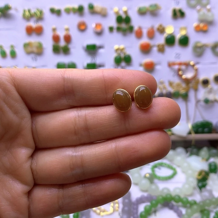 和田玉银S925镶嵌耳饰