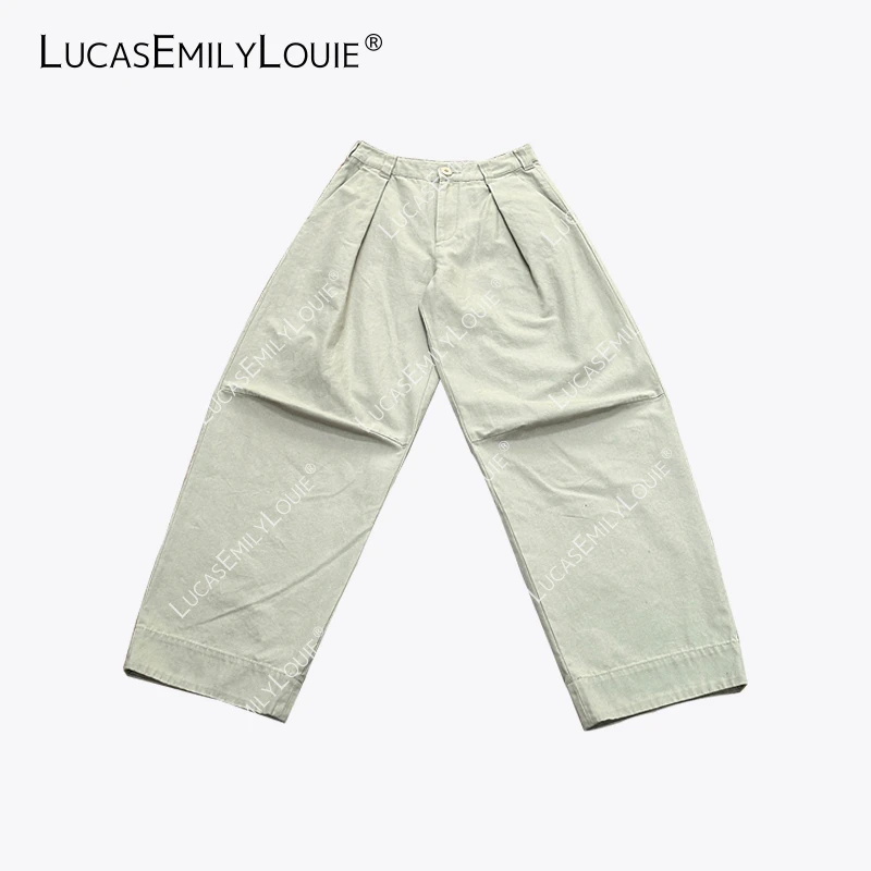 LUCASEMILYLOUIE 极简轻工装风双褶宽松通勤微锥休闲裤2510140